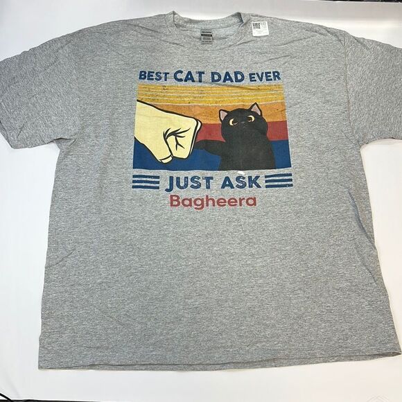 Best Cat Dad Ever Just Ask Bagheera Men’s Grey Short Sleeve Graphic Tee Size XXL - Picture 2 of 4